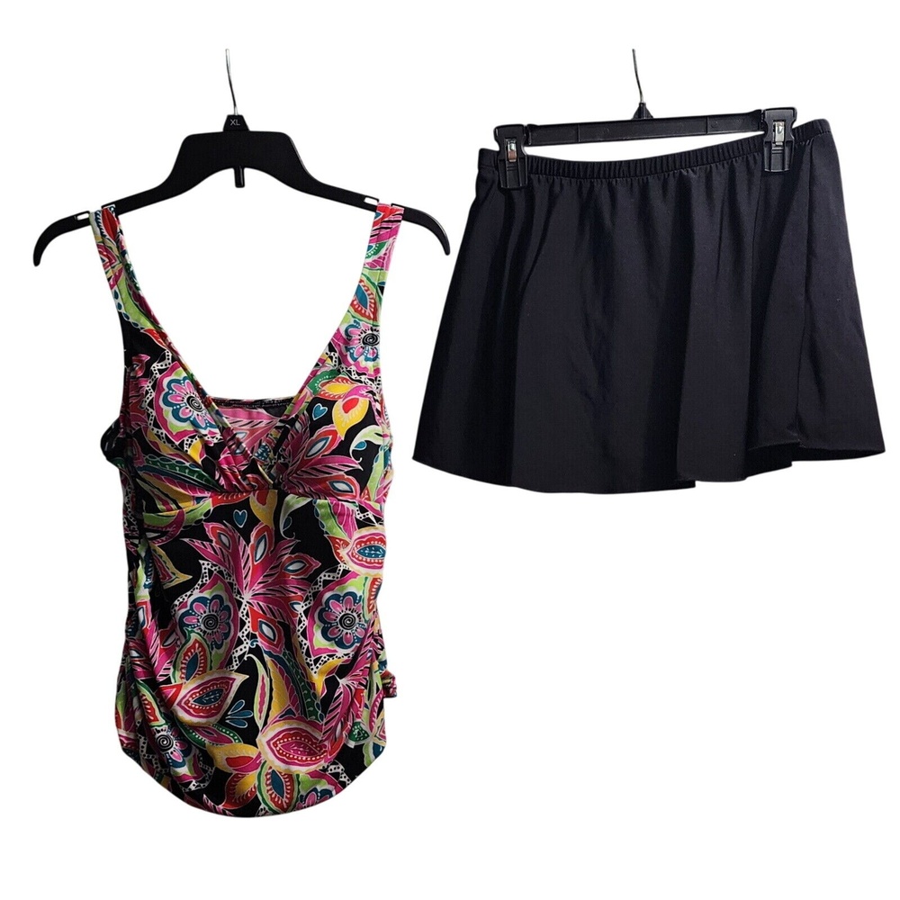 Slimshaper For‎ All Tankini Swimsuit Skirt Set Floral Print Ruched 12